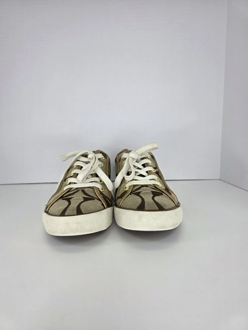 Y2K COACH Dalia II C Signature Classic Khaki Gold Brown Tennis Shoes Size 7.5 B